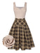 She pairs this 2PCS 1950s Beige Knitted Top & Plaid Pleated Skirt with confidence and 1950s charm