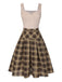 2PCS 1950s Beige Knitted Top & Plaid Pleated Skirt: a 1950s classic that whispers rather than shouts