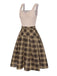 This 2PCS 1950s Beige Knitted Top & Plaid Pleated Skirt brings 1950s soul to her everyday