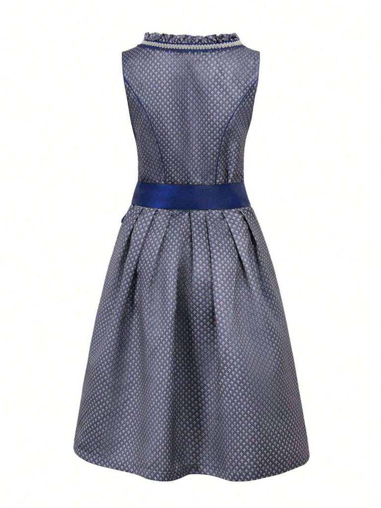 2PCS 1950s Ethnic Floral Lace-Up Dress & Apron - vintage dress, retro fashion, rockabilly
