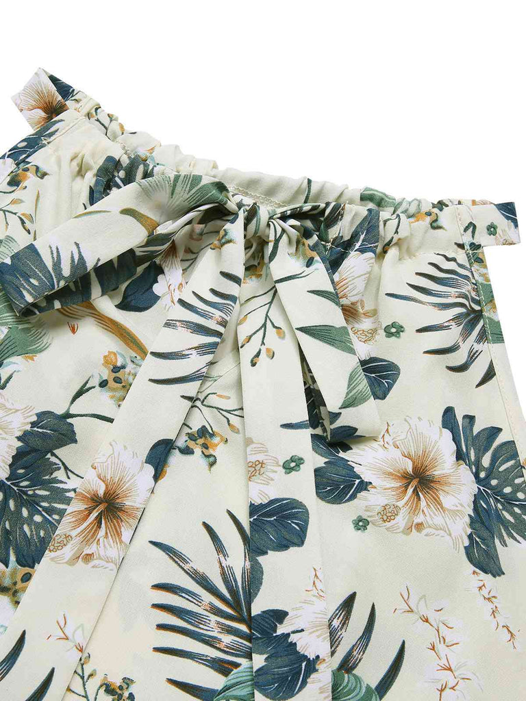 2PCS 1950s Floral Print Halter Top & Belted Shorts, vintage top, retro blouse - perfect for women who love vintage and retro fashion