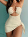 She's wearing 2PCS 1950s Lace-Up Halter Swimsuit & Cover-Up and the whole beach remembers the 1950s