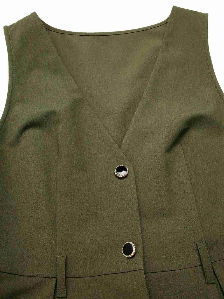 2PCS 1950s Lantern Sleeve Blouse & Pockets Vest Dress, vintage dress, retro fashion, rockabilly, pin-up fashion - perfect for women who love vintage and retro fashion