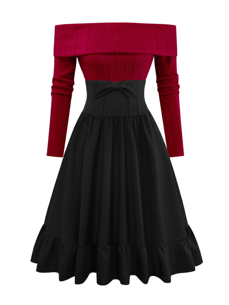 2PCS 1950s Off-Shoulder Knitted Sweater & Bow Skirt - vintage skirt, retro style