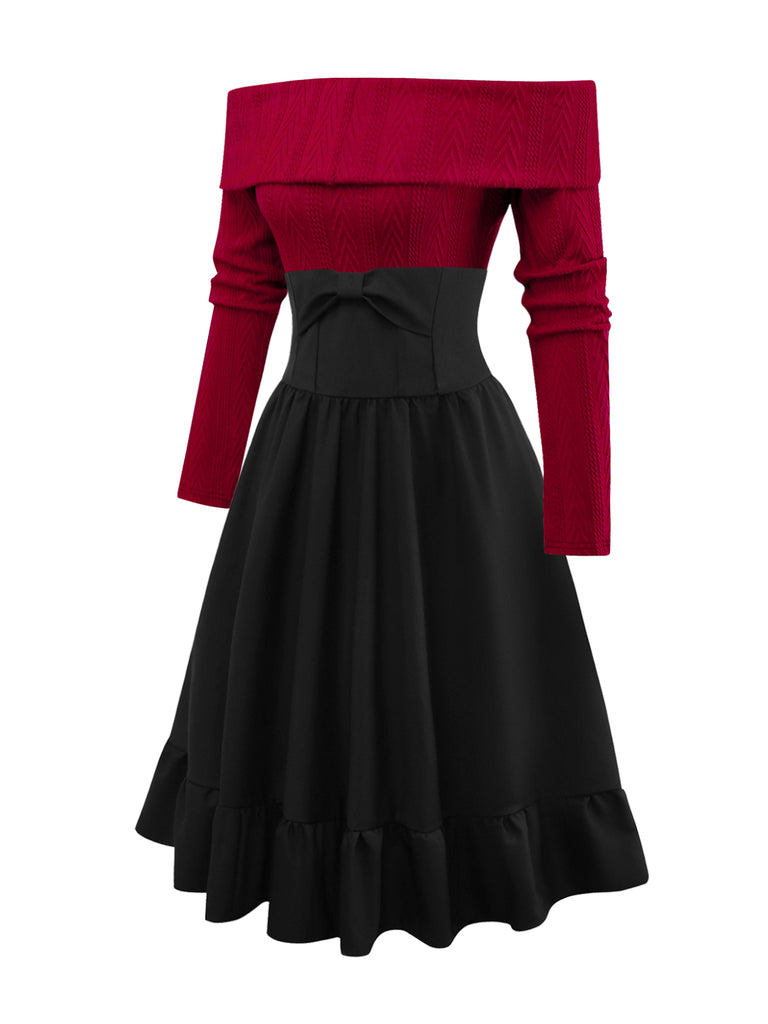 2PCS 1950s Off-Shoulder Knitted Sweater & Bow Skirt - vintage skirt, retro style