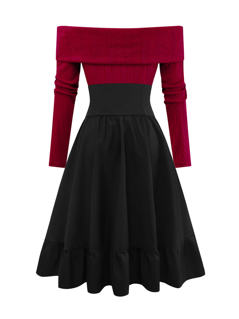 2PCS 1950s Off-Shoulder Knitted Sweater & Bow Skirt - vintage skirt, retro style