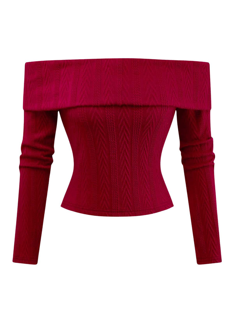 2PCS 1950s Off-Shoulder Knitted Sweater & Bow Skirt - vintage skirt, retro style