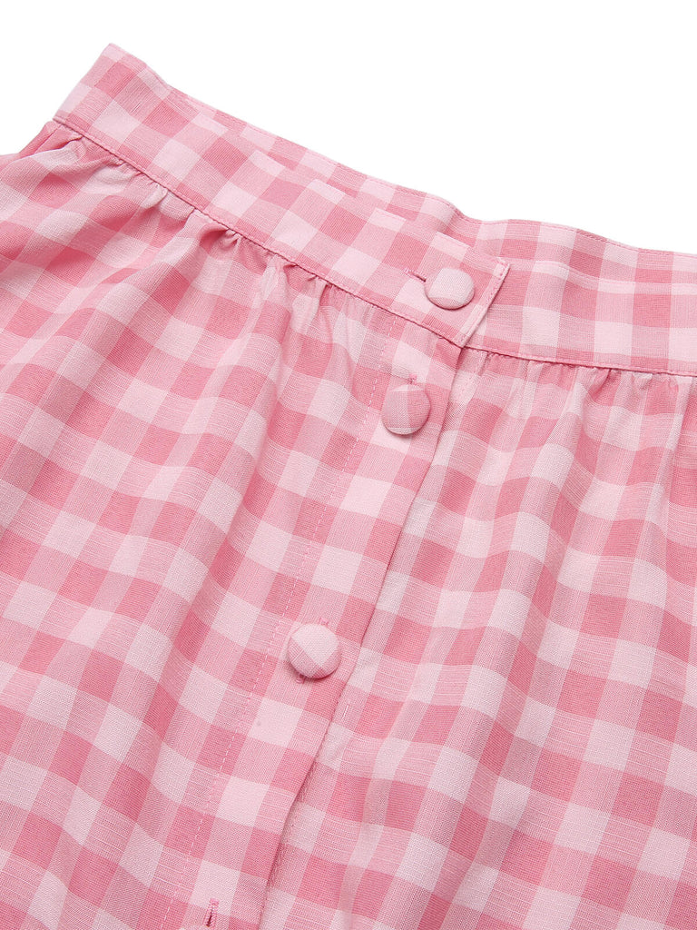 2PCS 1950s Pink Plaid Skirt & Romper With Belt - vintage skirt, retro style