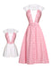 2PCS 1950s Pink Plaid Skirt & Romper With Belt - vintage skirt, retro style