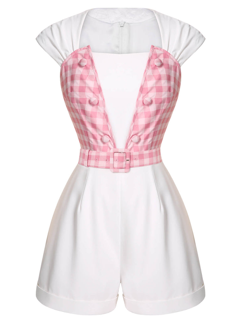 2PCS 1950s Pink Plaid Skirt & Romper With Belt - vintage skirt, retro style