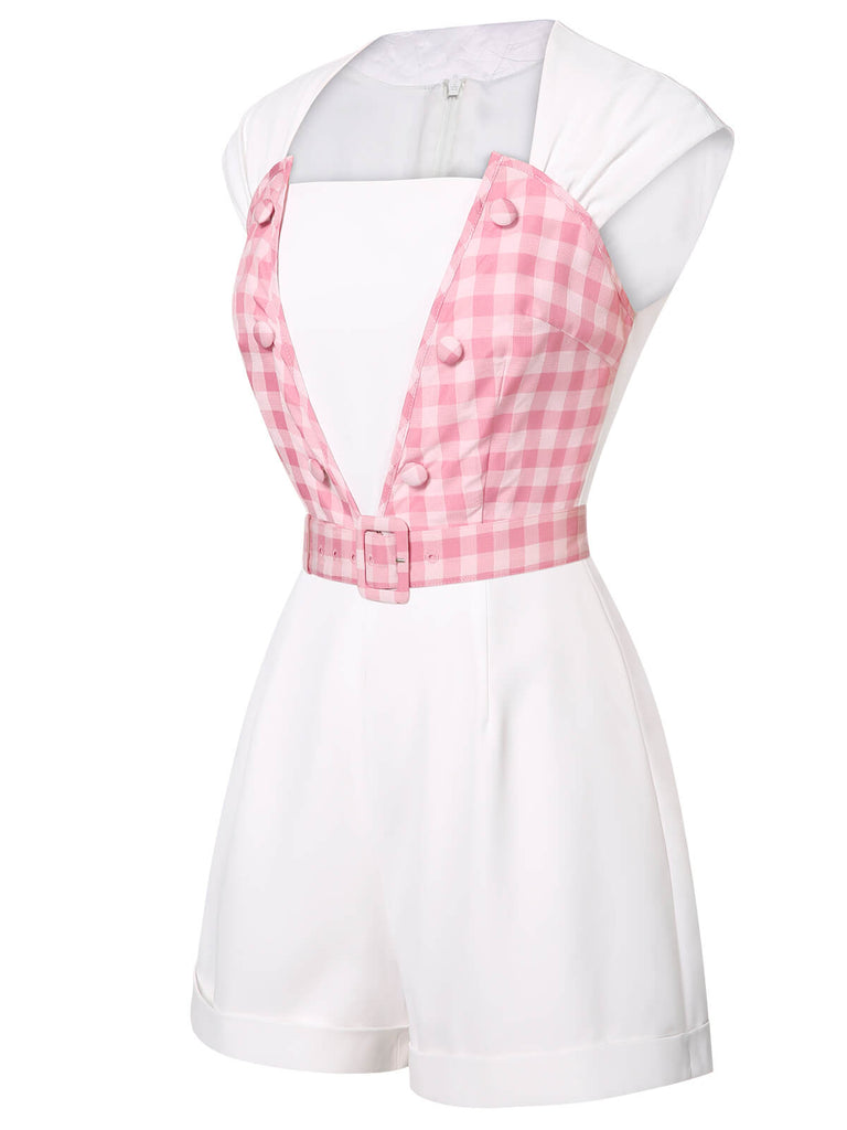 2PCS 1950s Pink Plaid Skirt & Romper With Belt - vintage skirt, retro style