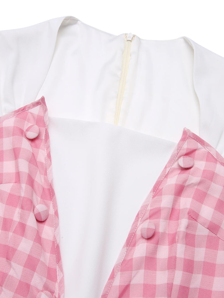 2PCS 1950s Pink Plaid Skirt & Romper With Belt - vintage skirt, retro style