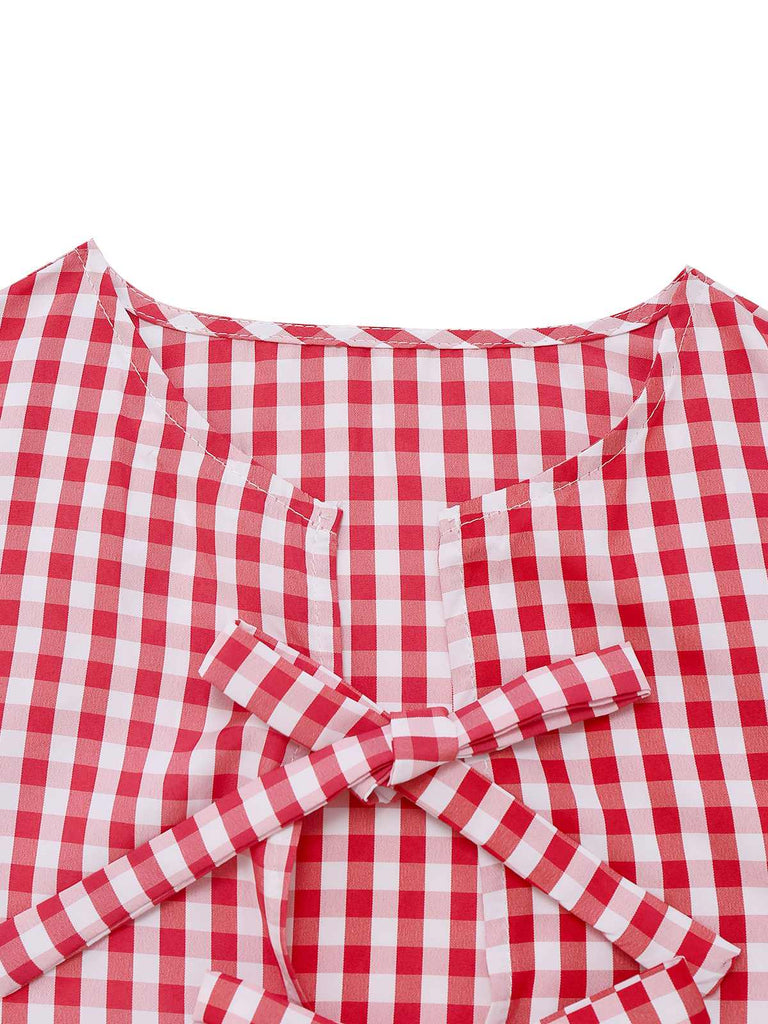 2PCS 1950s Plaid Ruffled Bow Vest & Shorts - vintage fashion, retro style