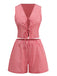 2PCS 1950s Plaid V-Neck Bind Vest & Shorts - vintage fashion, retro style