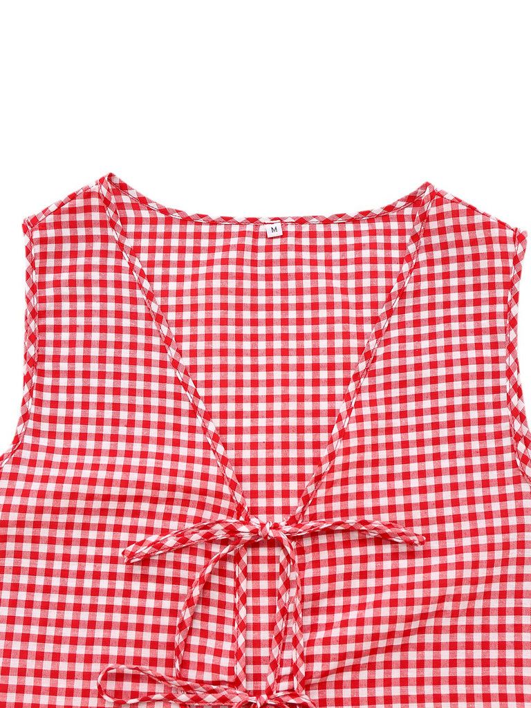 2PCS 1950s Plaid V-Neck Bind Vest & Shorts - vintage fashion, retro style