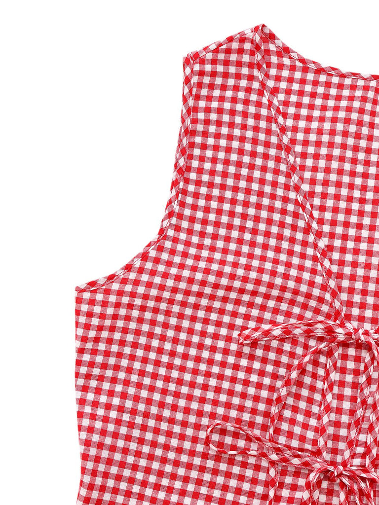 2PCS 1950s Plaid V-Neck Bind Vest & Shorts - vintage fashion, retro style