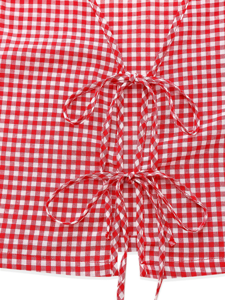 2PCS 1950s Plaid V-Neck Bind Vest & Shorts - vintage fashion, retro style