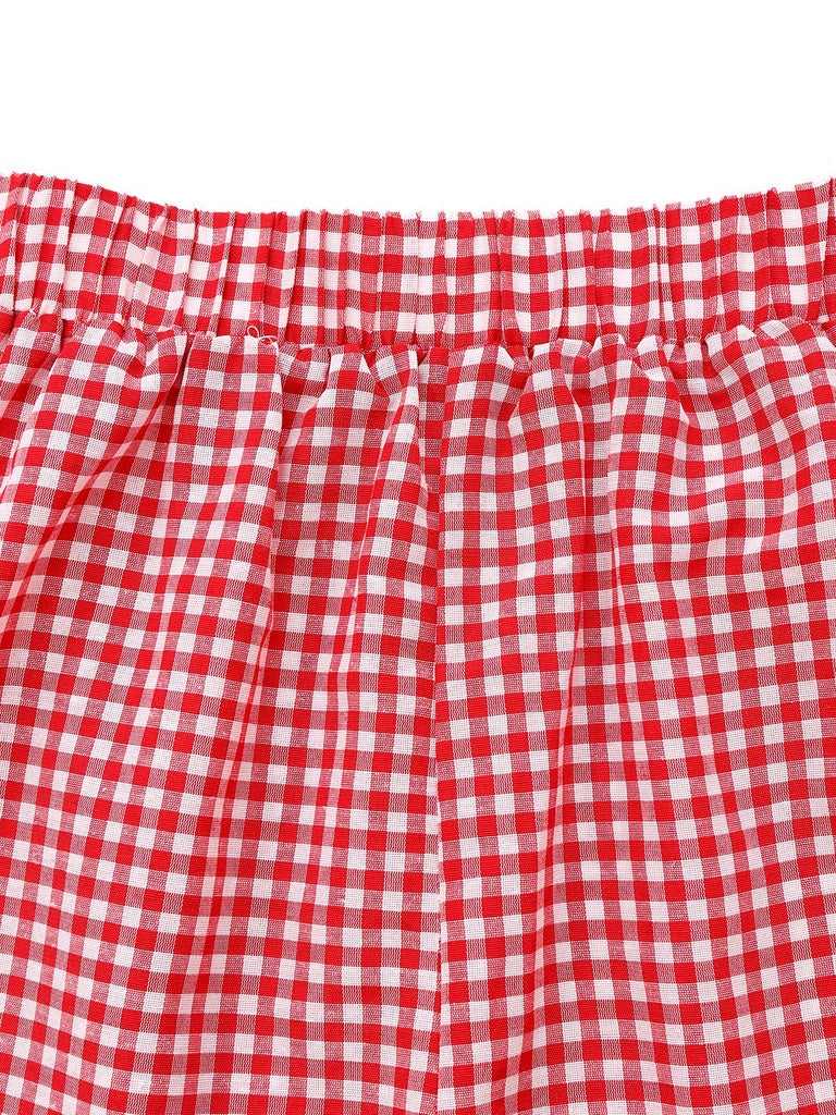 2PCS 1950s Plaid V-Neck Bind Vest & Shorts - vintage fashion, retro style