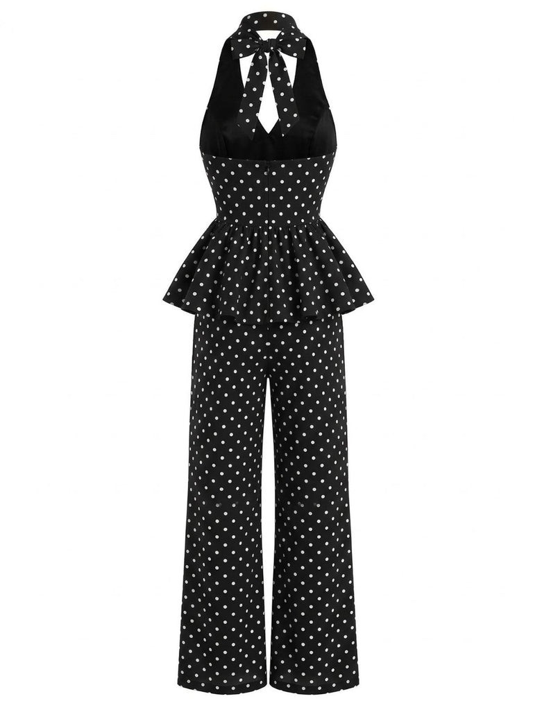 1950s Polka Dot Halter Ruffle Two Piece Set 2