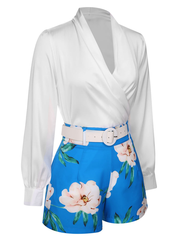 2PCS 1950s Puff Sleeves Top & Short, vintage top, retro blouse - perfect for women who love vintage and retro fashion
