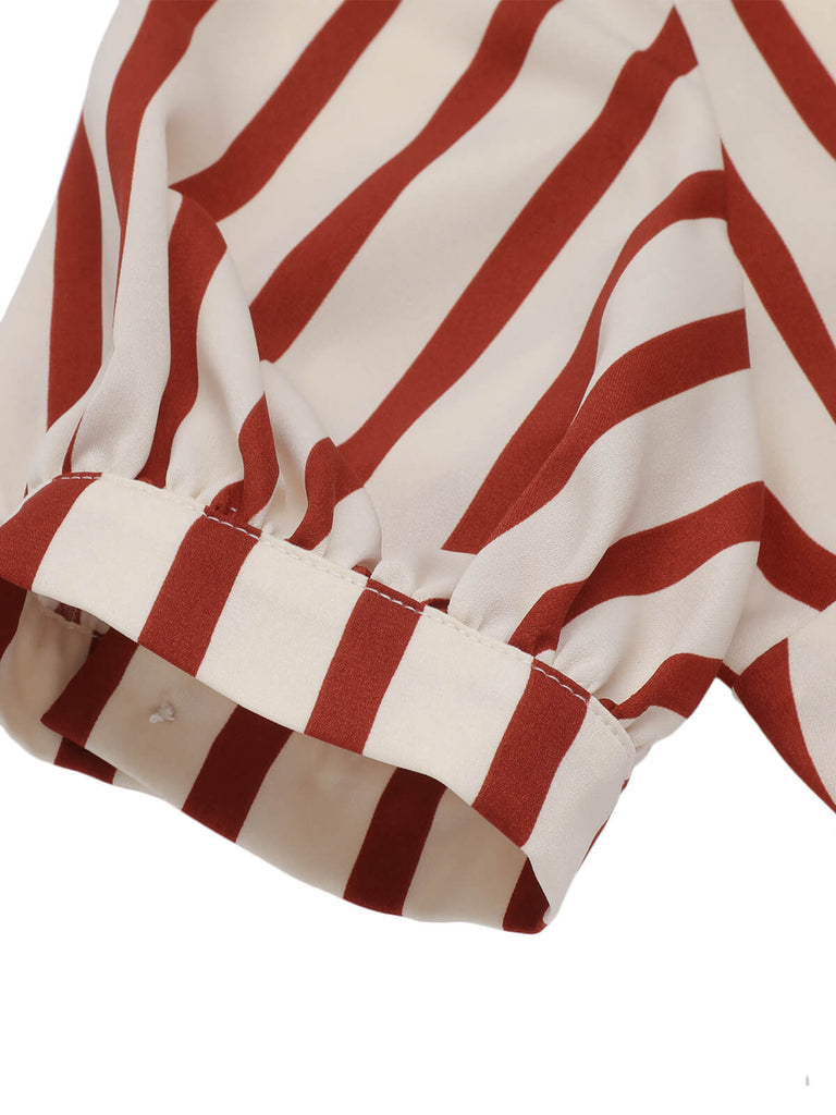 2PCS 1950s Striped Blouse & Pleated Skirt: timeless style reimagined