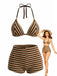 2PCS 1950s Striped Terry Halter Bikini & Shorts - vintage swimwear, retro beach style for women