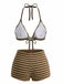 2PCS 1950s Striped Terry Halter Bikini & Shorts - vintage swimwear, retro beach style for women