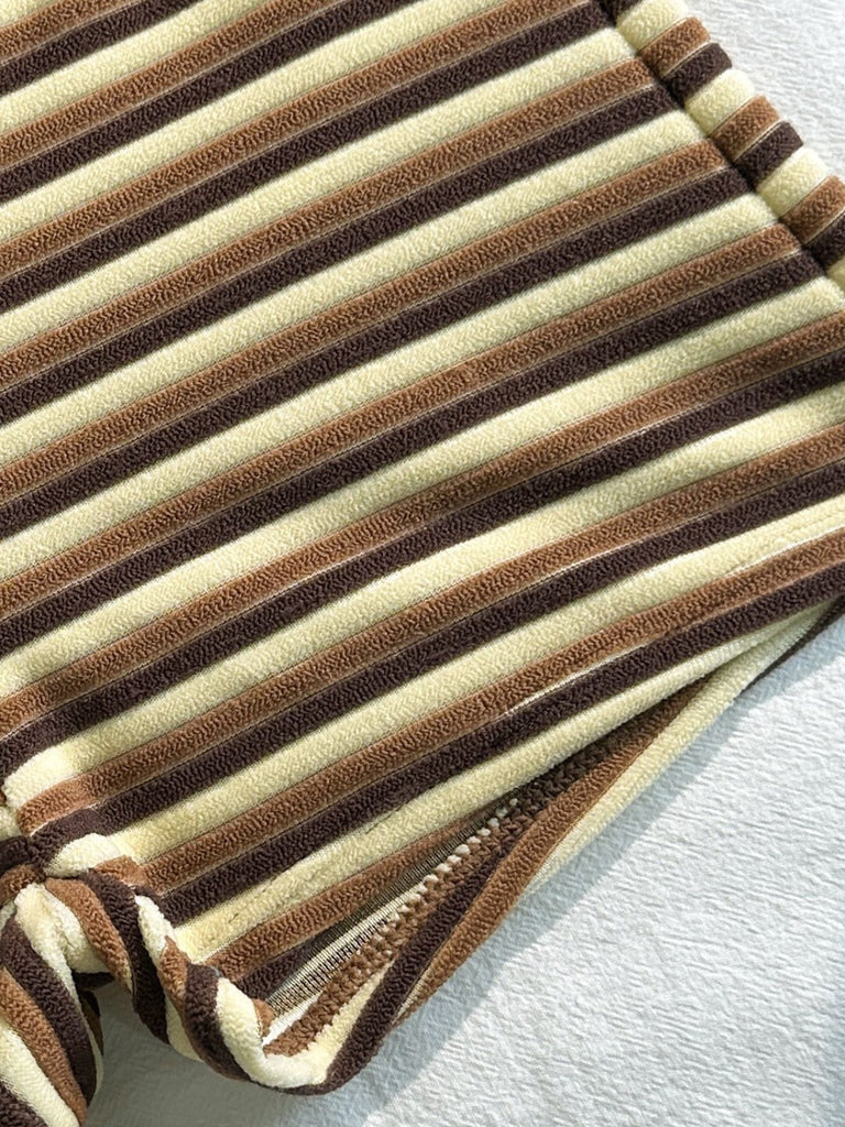2PCS 1950s Striped Terry Halter Bikini & Shorts - vintage swimwear, retro beach style for women