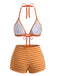 2PCS 1950s Striped Terry Halter Bikini & Shorts - vintage swimwear, retro beach style for women