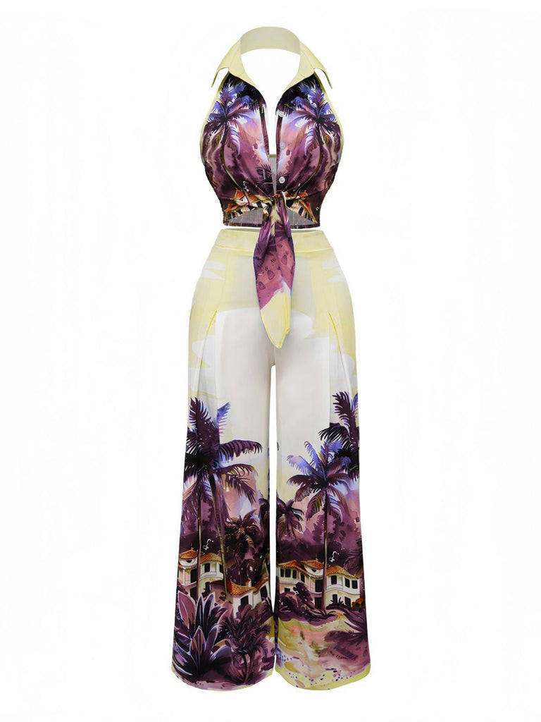 2PCS 1950s Tropical Style Halter Top & Pants - vintage fashion, retro style