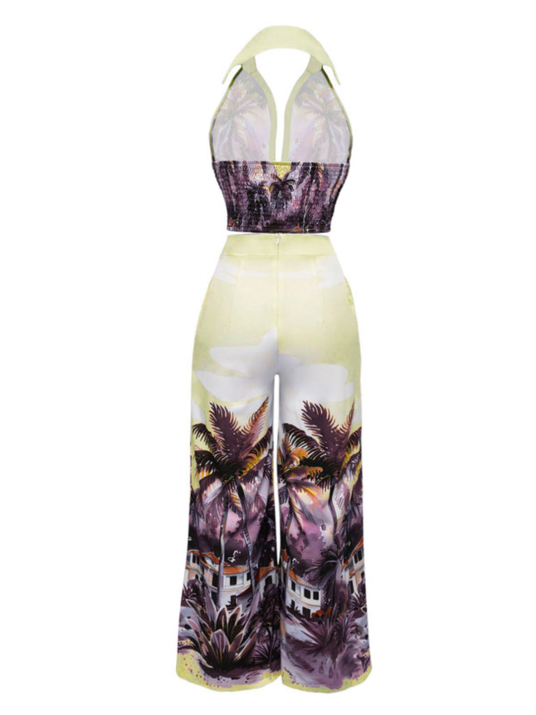 2PCS 1950s Tropical Style Halter Top & Pants - vintage fashion, retro style