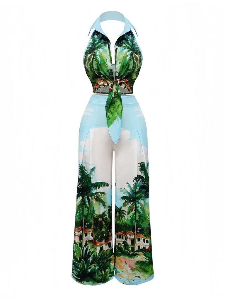 2PCS 1950s Tropical Style Halter Top & Pants - vintage fashion, retro style