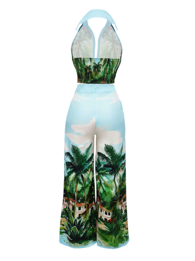 2PCS 1950s Tropical Style Halter Top & Pants - vintage fashion, retro style