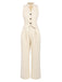 2PCS 1960s Beige Buttoned Vest Top & Pocket Wide Leg Pants, vintage top, retro blouse - perfect for women who love vintage and retro fashion