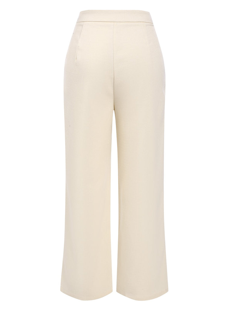 2PCS 1960s Beige Buttoned Vest Top & Pocket Wide Leg Pants, vintage top, retro blouse - perfect for women who love vintage and retro fashion