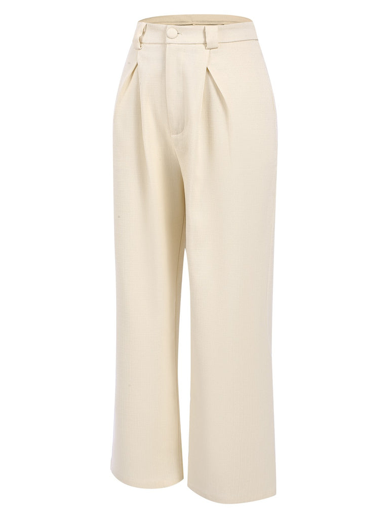 2PCS 1960s Beige Buttoned Vest Top & Pocket Wide Leg Pants, vintage top, retro blouse - perfect for women who love vintage and retro fashion
