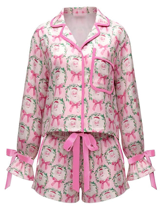 2PCS 1960s Christmas Long Sleeve Button Pajama Set - vintage fashion, retro style