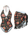 2PCS 1960s Deep V-Neck Fringe Swimsuit & Cover-Up - vintage swimsuit, pin-up style