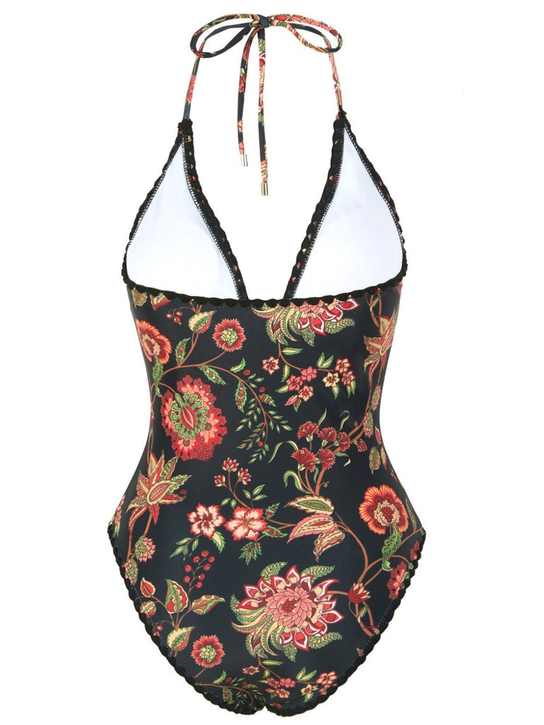 2PCS 1960s Deep V-Neck Fringe Swimsuit & Cover-Up - vintage swimsuit, pin-up style