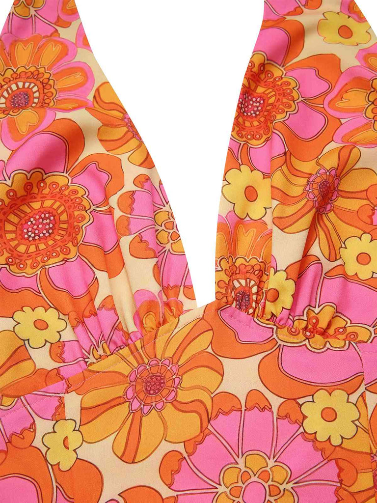 2PCS 1960s Floral Halter Top & Pleated Skirt — 1960s elegance she can wear anywhere