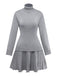 2PCS 1960s Knit Turtleneck Sweater & Pleated Skirt - vintage skirt, retro style