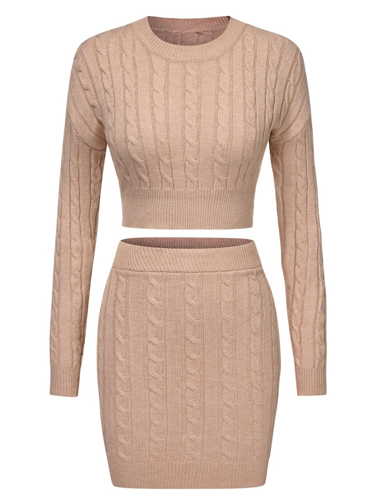 2PCS 1960s Knitted Cropped Sweater & Skirt: 1960s grace for the woman who dances through life