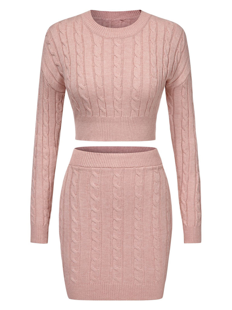This 2PCS 1960s Knitted Cropped Sweater & Skirt spins 1960s stories with every step