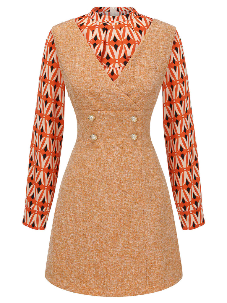 This 2PCS 1960s Orange Blouse & Tweed Mini Dress wraps her in 1960s elegance, one twirl at a time