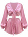 2PCS 1960s Satin Tie-Front Crop Top & Shorts - vintage fashion, retro style