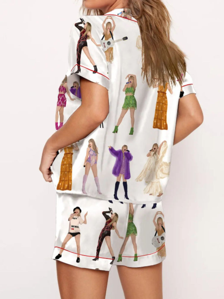 2PCS 1960s Singer Cartoon Print Button Pajama Set - vintage fashion, retro style