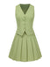 This 2PCS 1960s Solid Buttons Vest & Pleated Skirt spins 1960s stories with every step