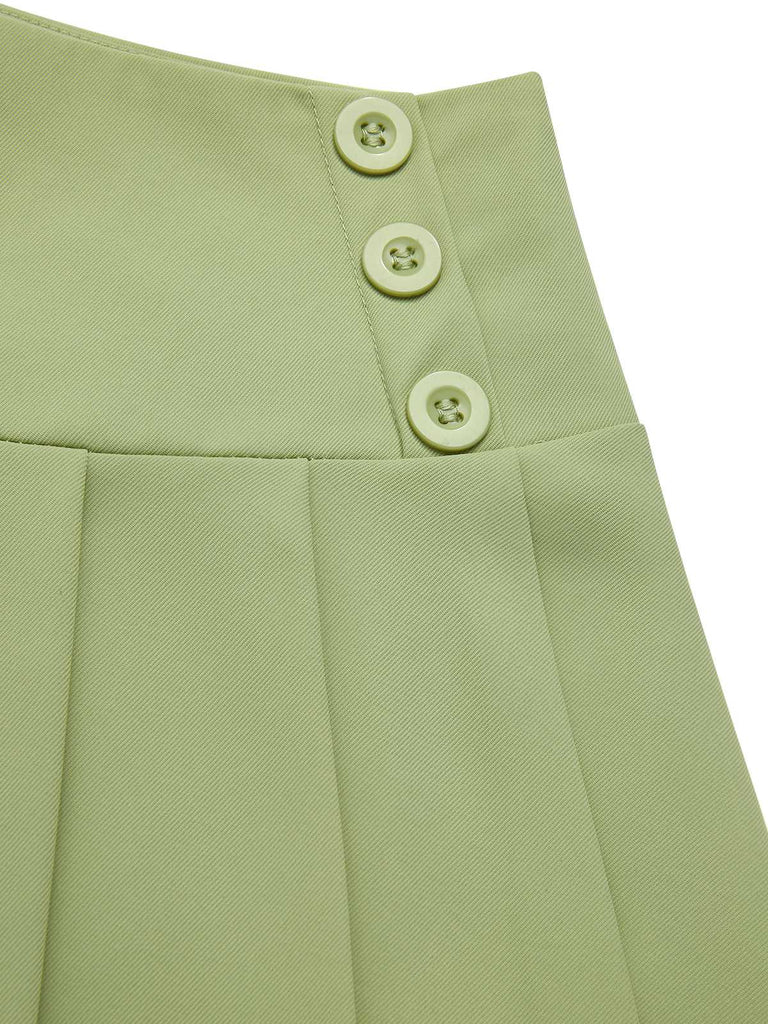 2PCS 1960s Solid Buttons Vest & Pleated Skirt, vintage skirt, retro style - perfect for women who love vintage and retro fashion