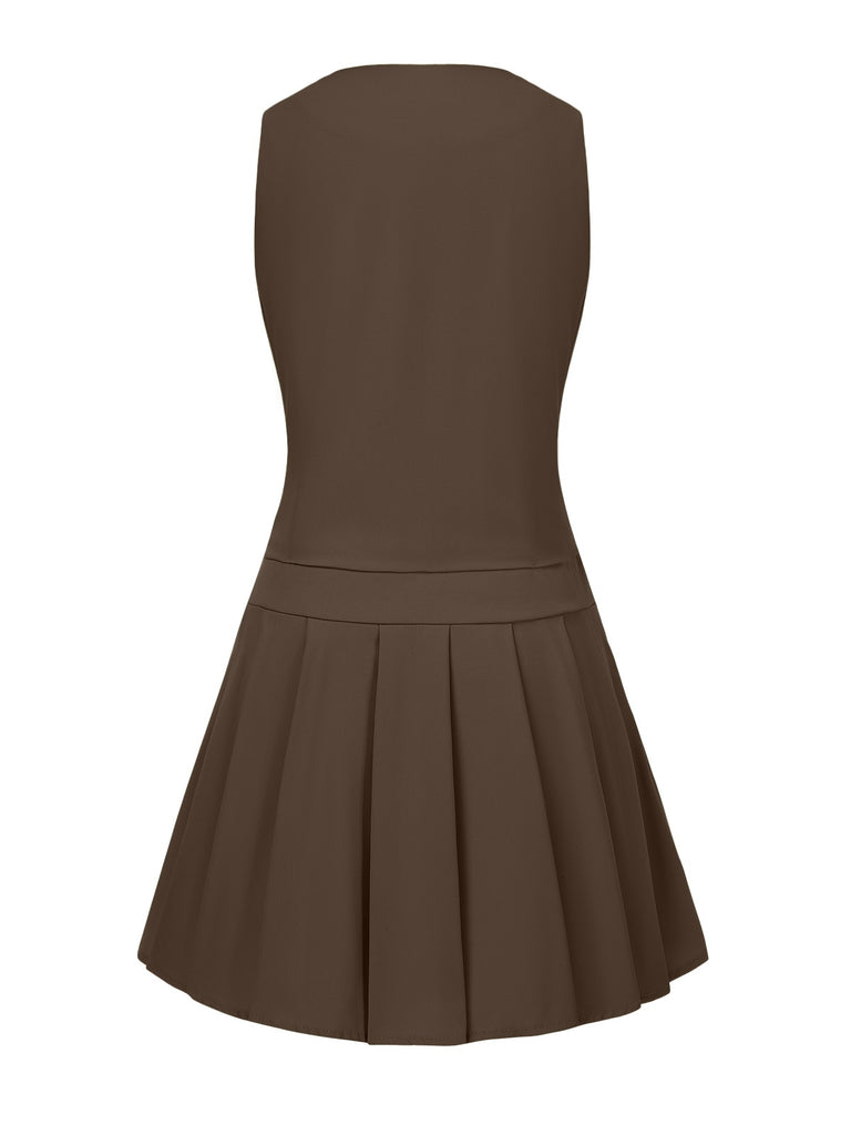 2PCS 1960s Solid Buttons Vest & Pleated Skirt, vintage skirt, retro style - perfect for women who love vintage and retro fashion