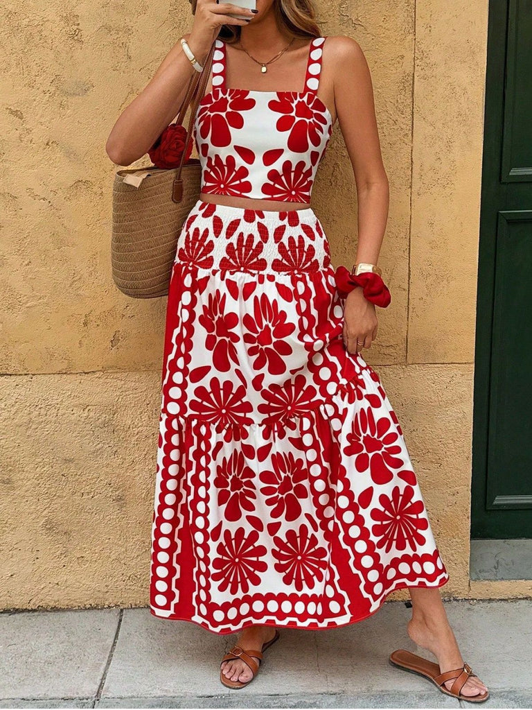 1940s Print Spaghetti Strap Skirt Set 10